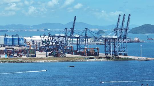 航拍广东惠州海边惠州港工业物流集装箱码头