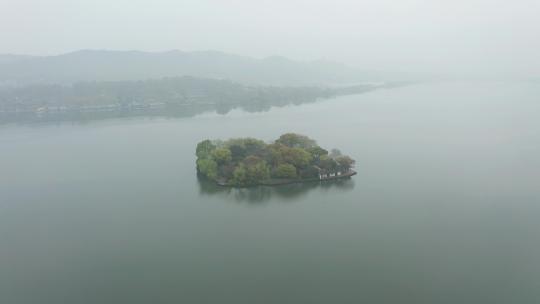 杭州春天西湖湖中三岛晨曦风光航拍