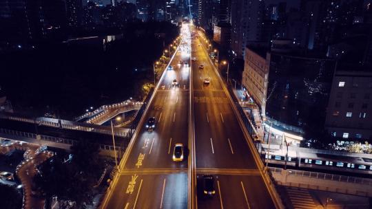 长宁区延安高架夜景航拍