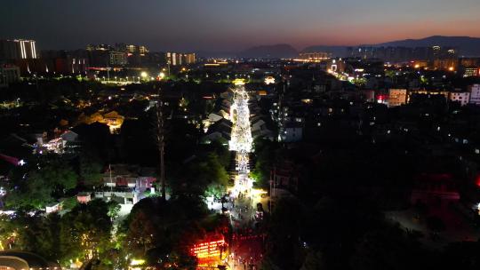 云南昆明官渡古镇4A景区夜景航拍