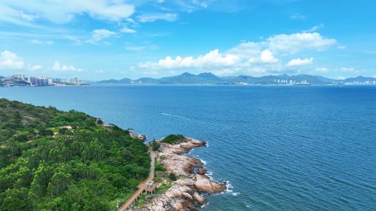 航拍广东惠州小径湾海岸线绿道海景自然风景