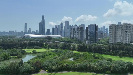 深圳沙河高尔夫科技园蓝天白云航拍视频素材模板下载