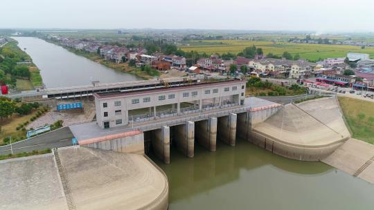 杨湾闸航拍 河流闸门堤坝水运航拍