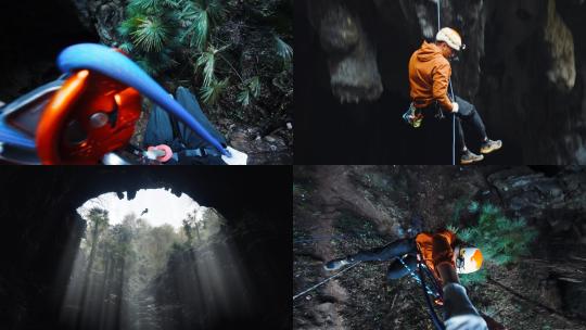 绳降洞穴探索高清在线视频素材下载