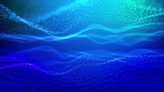 数字蓝色波粒子和光与散景 网络空间