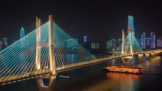 航拍武汉长江二桥夜景视频素材模板下载