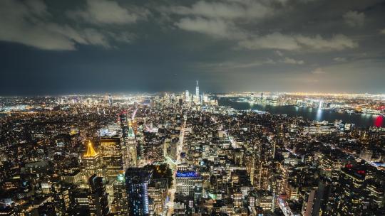 纽约天际线纽约夜景延时北美生活高楼大厦