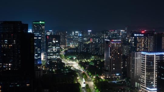 杭州滨江区城市街道夜景延时摄影