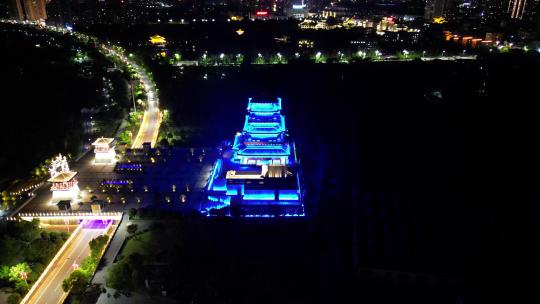 航拍江西抚州拟岘台景区夜景