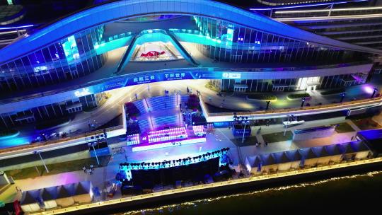 海南三亚国际游艇中心城市夜景航拍