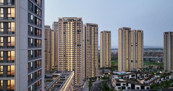 杭州亚运会亚运村城市建筑晚上亮灯夜景航拍