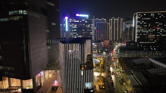 郑州夜景 城市办公楼 繁华夜景航拍