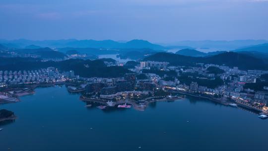 杭州淳安县千岛湖夜景航拍延时摄影