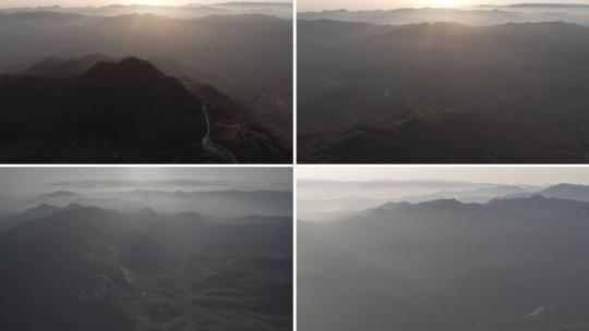 航拍山雾壮丽群山日出视频素材模板下载