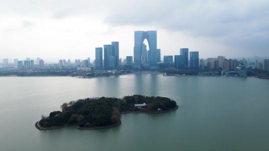 航拍苏州金鸡湖景区