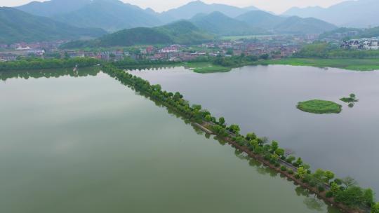 杭州萧山戴村仙女湖航拍清晨视频素材模板下载