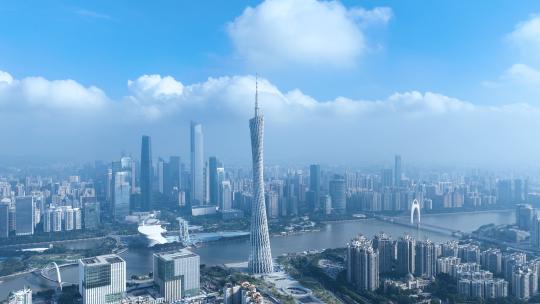 广州延时广州塔珠江蓝天白云城市建筑风光视频素材模板下载