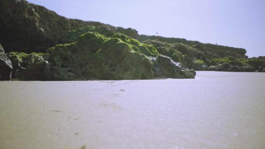 自然海海洋海岸石头海浪大浪海浪碰撞沙海藻风阳光明媚的日光对于