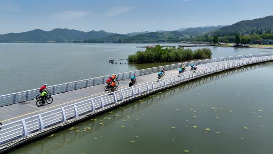 航拍宁波东钱湖骑行素材合集4K航拍素材高清在线视频素材下载
