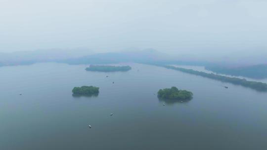 4k航拍浙江杭州雨中西湖