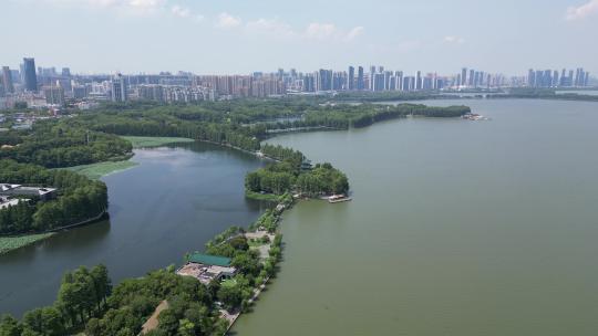 航拍湖北武汉东湖风景区东湖公园