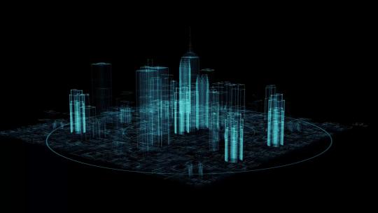4K蓝色3D全息旋转科技城市动态视频