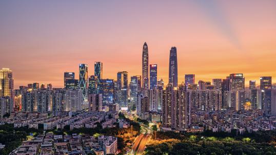 深圳中心区日落夜景晚霞