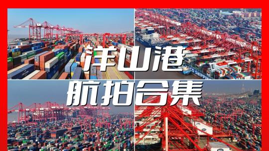 上海洋山港货船集装箱自动化装卸货航拍合集