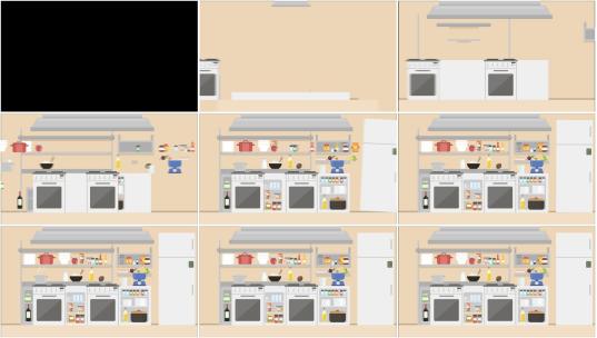 kitchen厨房MG扁平卡通居家客厅儿童房场景高清AE视频素材下载