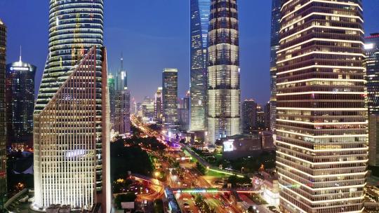 上海金融中心夜景航拍