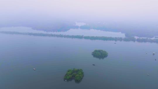 4k航拍浙江杭州雨中西湖